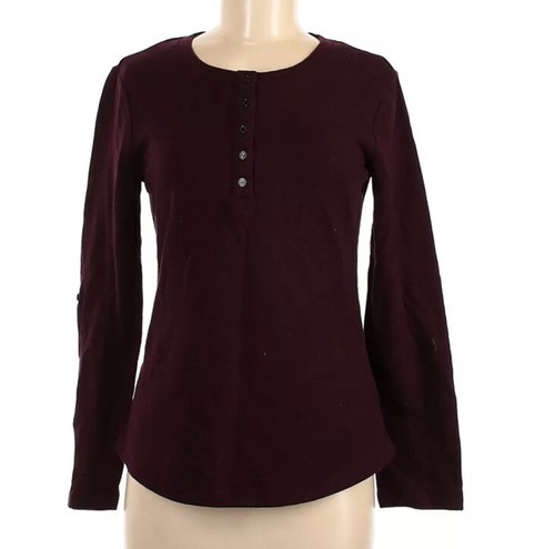 Vintage X America Women Striped Burgundy Long Sleeve Henley M