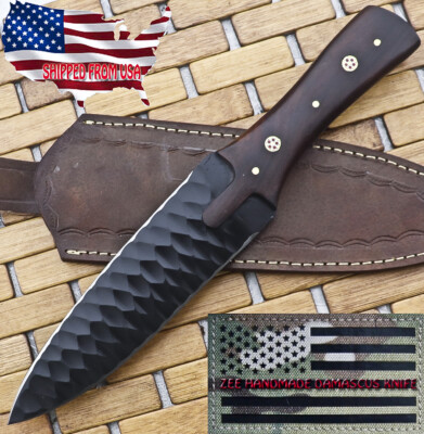ZEE CUSTOM HANDMADE HUNTING D2 TOOL STEEL BLACK POWDER COATED KNIFE WOOD HANDLE 