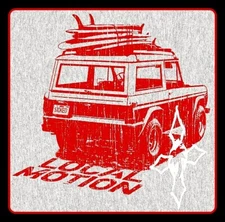 4.25" Local Motion surfing vinyl sticker. Classic surfer decal 4 laptop, bong.