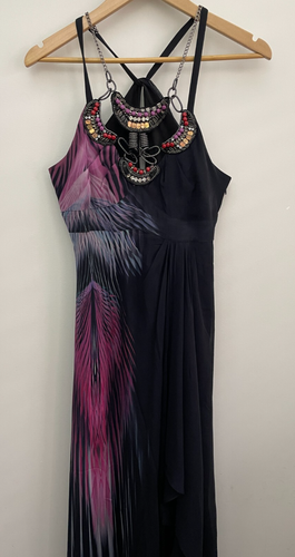 Karen Millen Tribal Print Beaded Maxi Silk Dress Size 12 Asymmetric hem - Picture 3 of 13