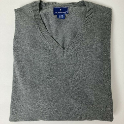 Lanesboro Mens Sweater V Neck Cashmere Cotton Gray X Large XL Long Sleeve - Bild 1 von 11