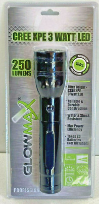 GlowMax 250 Lumens LED 2D Flashlight. Cree XPE 3 Watt LED. Water Resistant.