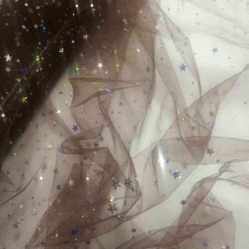 Sparkly Hologram Star Sequins Shimmer Tulle Roll Fabric 6"/ 54" Width UK Seller - Picture 30 of 34