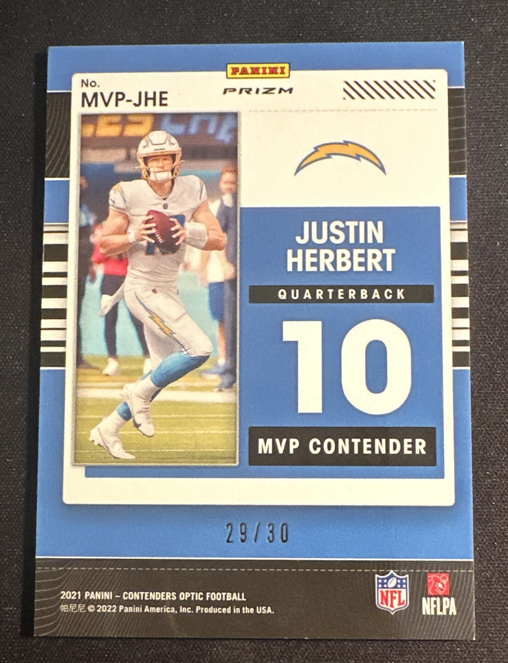 2021 Contenders Optic Chargers Justin Herbert MVP-JHE - SP Green Pulsar #d /30 - Image 2 of 2