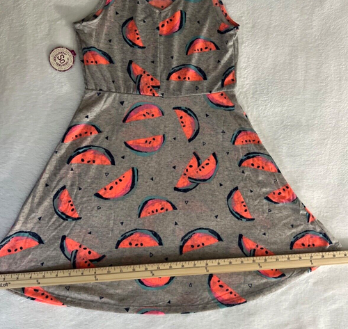 New So Girls Dress Size L 12 Skater Dress Sleeveless Fruit Slices Print On Gray - Picture 4 of 6
