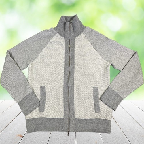 Banana Republic Strick Bomber Herren Large grau Cardigan Pullover durchgehender Reißverschluss Raglan