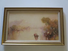 ANTIQUE PAINTING IMPRESSIONISM MASTERFUL LANDSCAPE RIVER SIGNED 1890'S OLD 