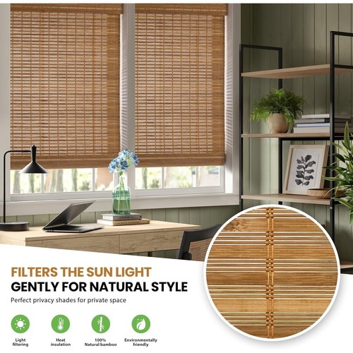LazBlinds No Tools No Drill Cordless Bamboo Roman Shades Window 31" W x 64'' H - Picture 9 of 11