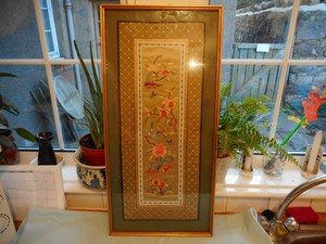 Beautiful Framed Chinese Floral Embroidery Birds And Butterflys