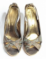 BCBG MAXAZRIA SHOES Golden cork wedge platform Slip On Sandals 7.5