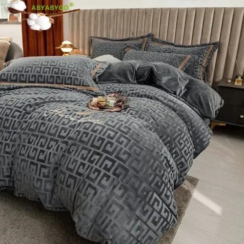 Bedding Set Luxury Winter Double Sided Milk Velvet Duvet Cover Bed Sheets - Picture 1 of 22
