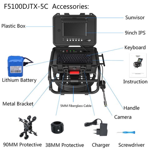 50M 9" LCD Monitor DVR 5mm Pipe Inspection Camera AHD1080P Drain Sewer Camera - Bild 12 von 12