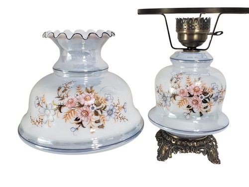 Vintage Accurate Casting Hurricane Lamp Blue Pink Floral 25 1/2" - 26 1/2" Tall - Picture 3 of 12