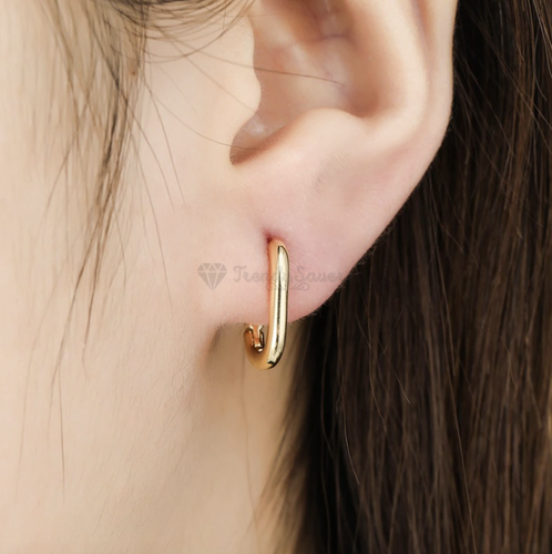 14K Gold Over 925 Sterling Silver Rectangular Hoop Sleeper Stud Fashion Earrings - Picture 4 of 12