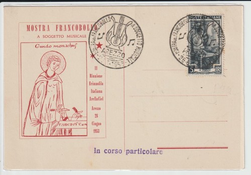 1953 - AK BRIEFMARKENAUSSTELLUNG VON AREZZO MIT ANNULLIERUNGEN - GUIDO D'AREZZO