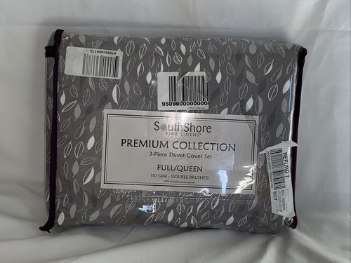 SOUTH SHORE FINE LINENS Botanical Leaves Gray FULL/QUEEN 3pc Duvet Cover Set😃 - Picture 3 of 7