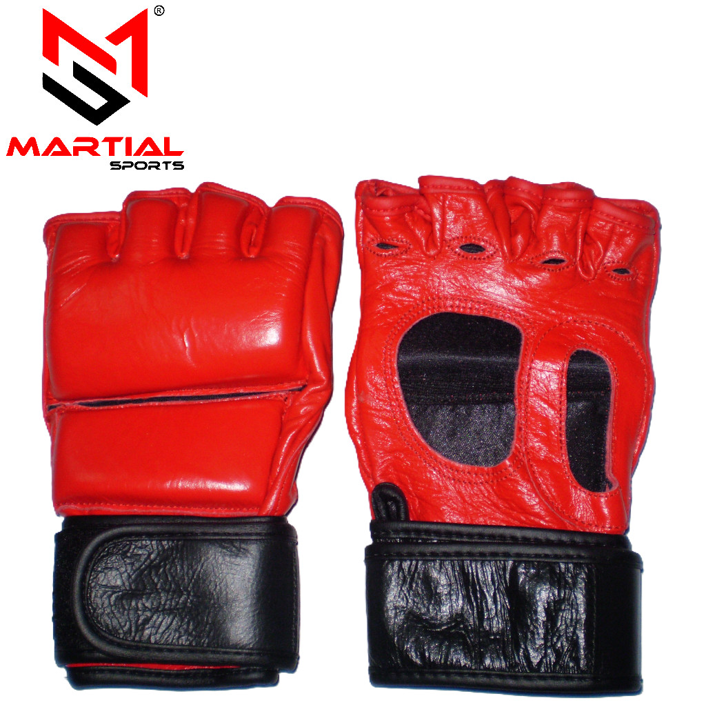 Martial Sports Pro-Style MMA Gloves for Competition in Genuine Leather - Red/Blk