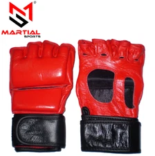 Martial Sports Pro-Style MMA Gloves for Competition in Genuine Leather - Red/Blk