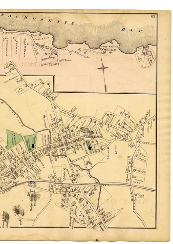 1876 map Medfield village, West Quincy, Jerusalem Rd, Franklin, MA, w/fam names - Picture 3 of 7