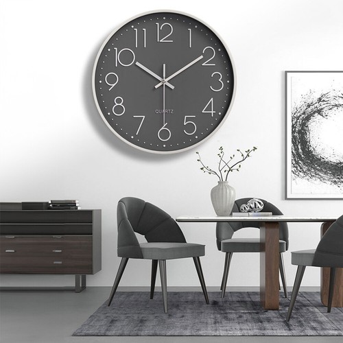 30cm Rund Wanduhr Modern Grau Leise Lautlos Wand Uhr Wohnzimmer Büro - Bild 5 von 19