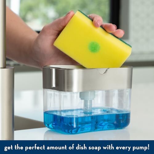 Dish Soap Dispenser and Sponge Holder for Kitchen Sink, Sponge Metallic Grey - Bild 4 von 7