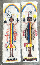 Set of 2 Vintage 1970's Latch Hook Native American Tribal Tapestry Wall Hangings