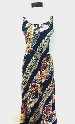 HILO HATTIE Tank Dress Hawaiian Palm Floral Blue Brown Maxi USA Women's M VEUC* - Imagen 4 de 9