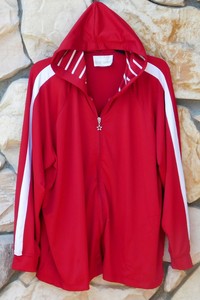 red hoodie white stripe