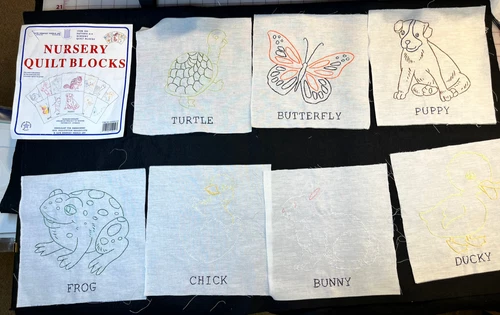 11 Vintage Completed Embroidered Jack Dempsey Nursery Quilt Blocks