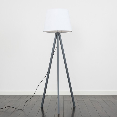 Tripod Floor Lamp Living Room Light Grey Wood Base Shade Standard Free Standing - Picture 9 of 34