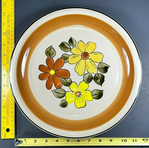 Vintage JCPenney Chop Plate Daisy Vale Stoneware Yellow Brown Japan Retro - Picture 11 of 11
