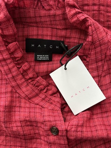 Neu mit Etikett Hatch Viskose Mischung The Vera Mini-Knopfkleid vorne in rot kariert Größe 4 XL - Bild 6 von 7