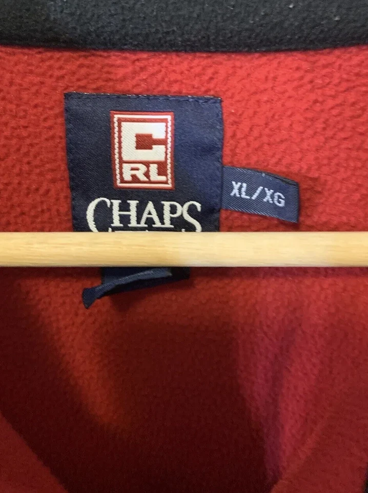 Vtg Chaps Ralph Lauren Mens Sz XL Fleece 1/2 Zip Red Gray Black Sweater Rare - Image 2 of 4