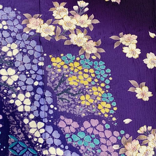 Japanese kimono SILK FURISODE Suzunoya Cherry Blossom Egazumi Shibori Purple - Picture 4 of 5
