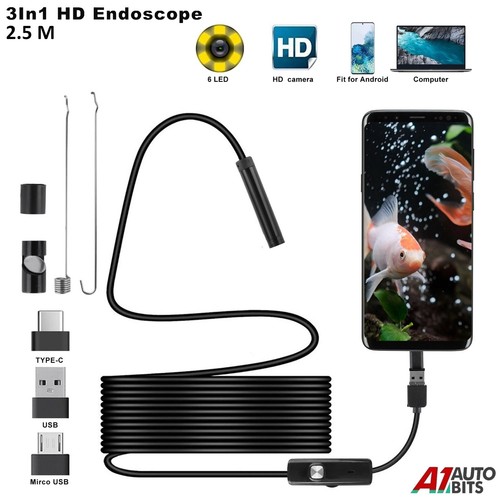 USB Type C Endoscope Borescope Snake 2.5M Inspection Camera For Phone Android