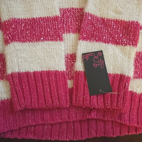 Girls Rule Pink and White Striped Stretch Pullover Sweater Sequined Size 14/16 - Picture 5 of 13