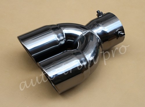 76mm 3" Inlet Universal Rear Muffler Tail Pipe Tip Exhaust Dual Outlet Accessory - Picture 2 of 8