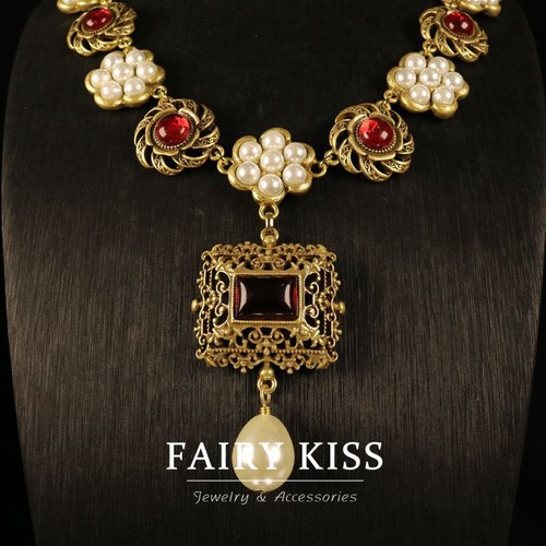 Collana di fascia alta vintage gioielli medievali stile corte francese retrò luce lusso - Foto 2 di 8