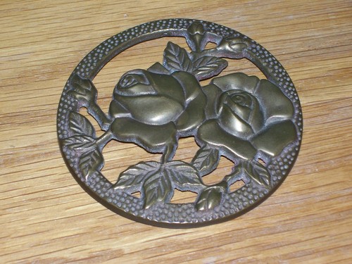 Antiqued solid brass pot lid featuring Rosebuds Heavy 91mm diameter