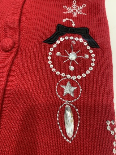 Maglione Gilet Natalizio Ornamento Rosso Luminoso Nero 1X Collare Staccabile - Foto 7 di 7