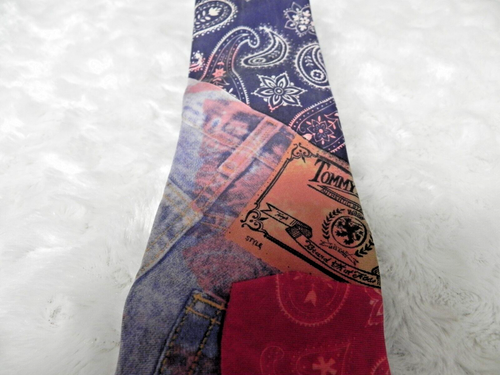 Vintage Tommy Hilfiger Bandana Denim Tie 100% Italian Silk Made in USA - Picture 6 of 7