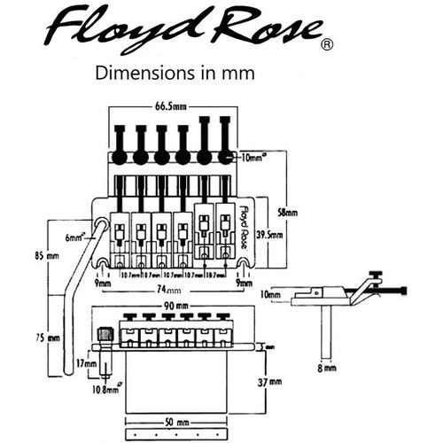 Sistema de trémolo Floyd Rose FRT1001984 original limitado 1984 con tuerca R2, cromo - Imagen 5 de 6