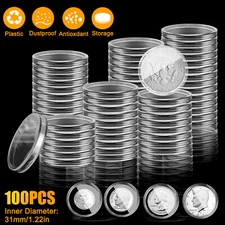 100pcs 31mm Coin Storage Holder Capsules Case Clear Container For US Half Dollar