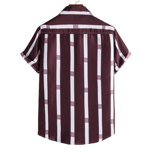 Striped Loose Plus Size Casual Men's Shirt with Short Sleeves and Lapel Collar M - Picture 2 of 21