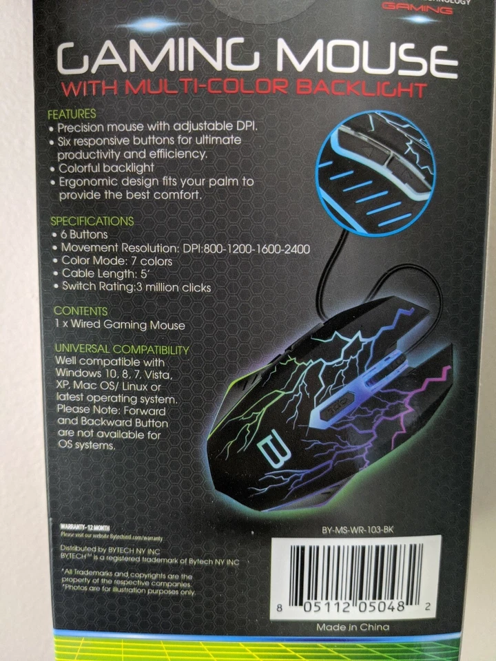 Gaming Mouse with Multi-color Backlight Ergonomic USB Wired Universal Gamer - Image 2 of 2
