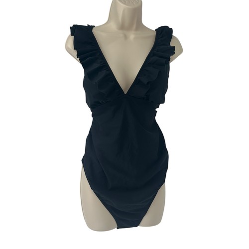 NEW Cupshe Black Maternity V Neck Ruffle Back Tie One Piece Swimsuit XL