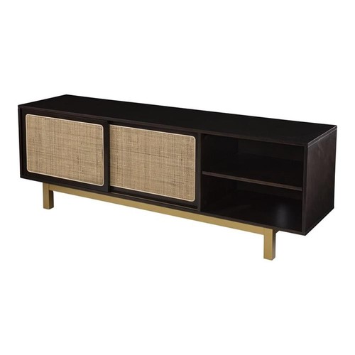 SEI Furniture Carondale Sliding Door Media Stand in Brown-Gold-Natural - Picture 1 of 3