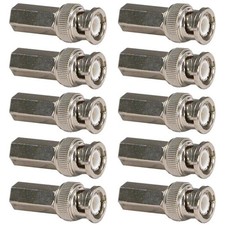 10 Pcs BNC Male Twist On RG59 Coax Cable Connector Adapter Gold Center Pin CCTV