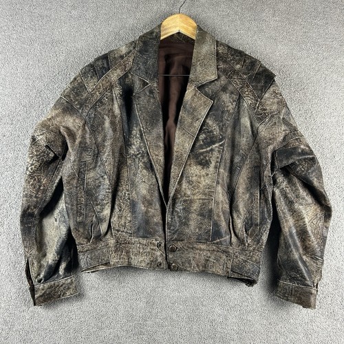 Vintage Distressed Leather Jacket Men’s Retro Cropped Blazer Large 90s Grunge - Picture 19 of 24