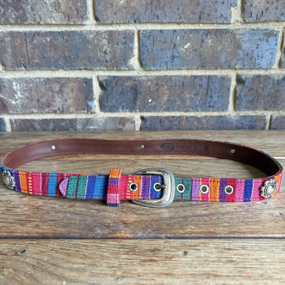 VTG Fossil Womens Multi Color Woven Fabric Leather Silver Concho Southwest Belt - Image 2 of 4